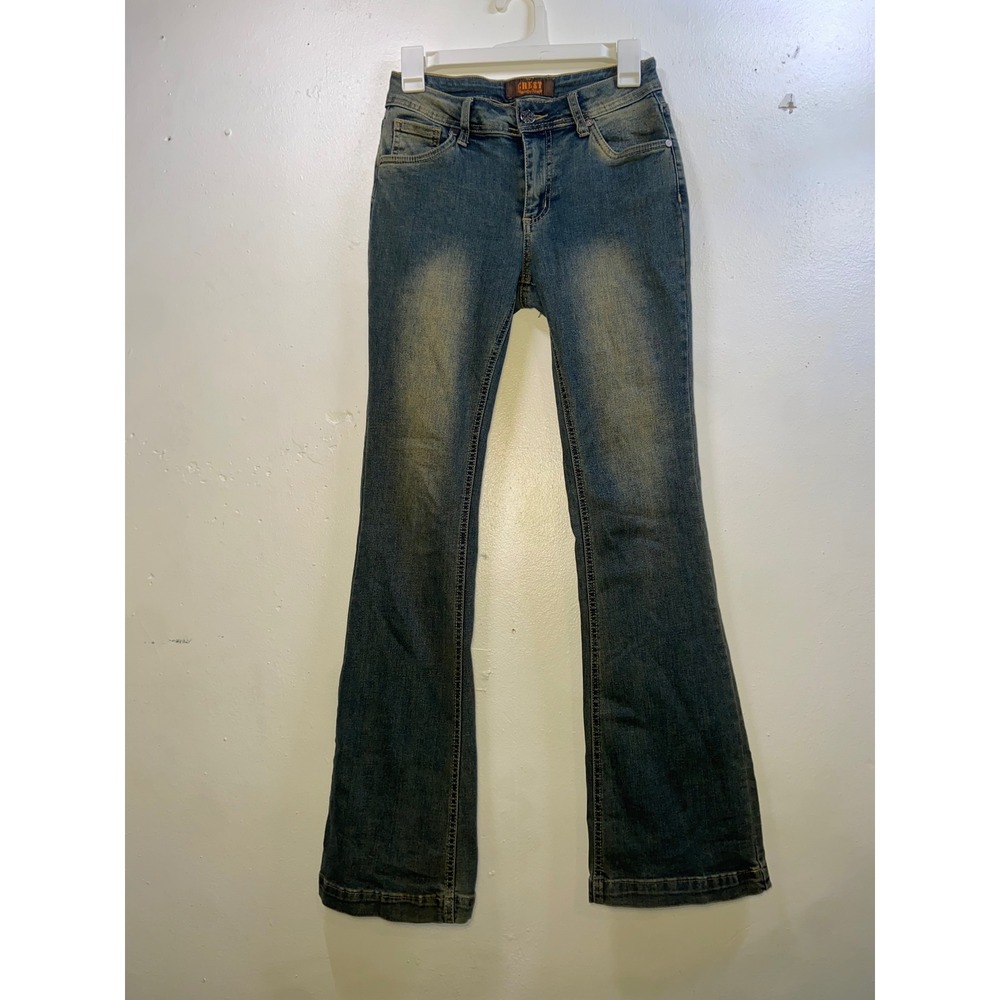 Vintage Y2K Crest Premium Low Rise Flared Jeans, Dirty Wash Sand Fade, Juniors 5